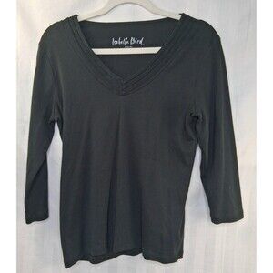 Isabella Bird Top Black Pullover Long Sleeves V-Neck Women's Size S